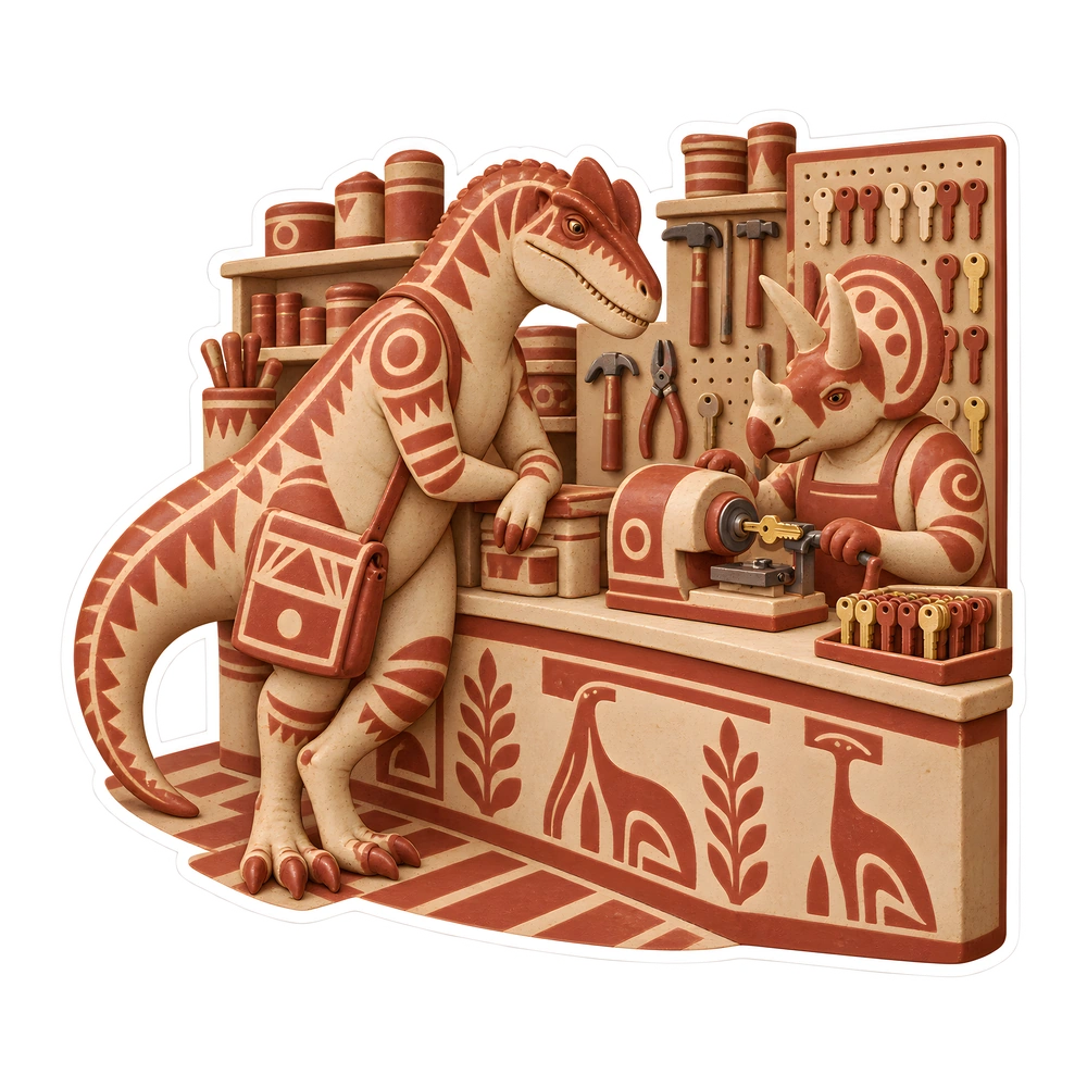 Allosaurus, Getting a key cut at the hardware store dinosaur sticker