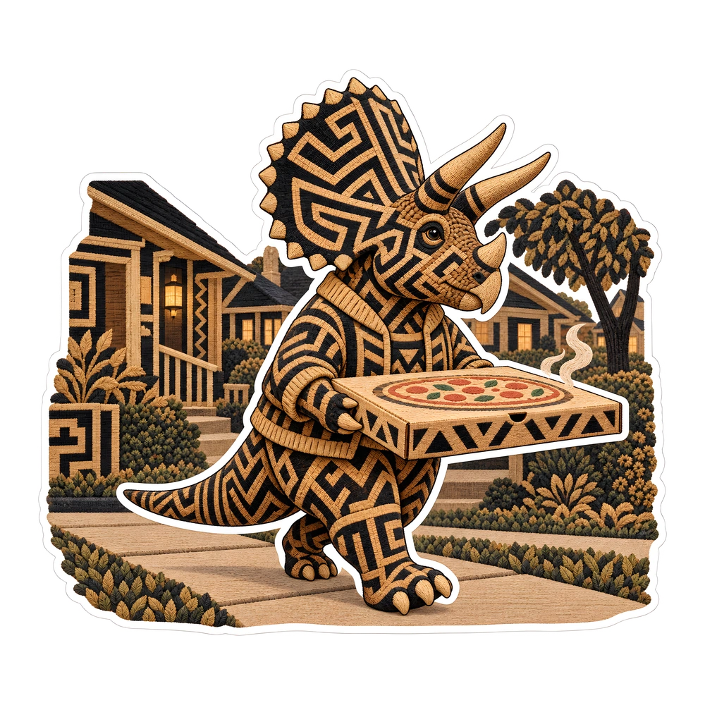 Triceratops: keeping the pizza level, illustrated dinosaur sticker