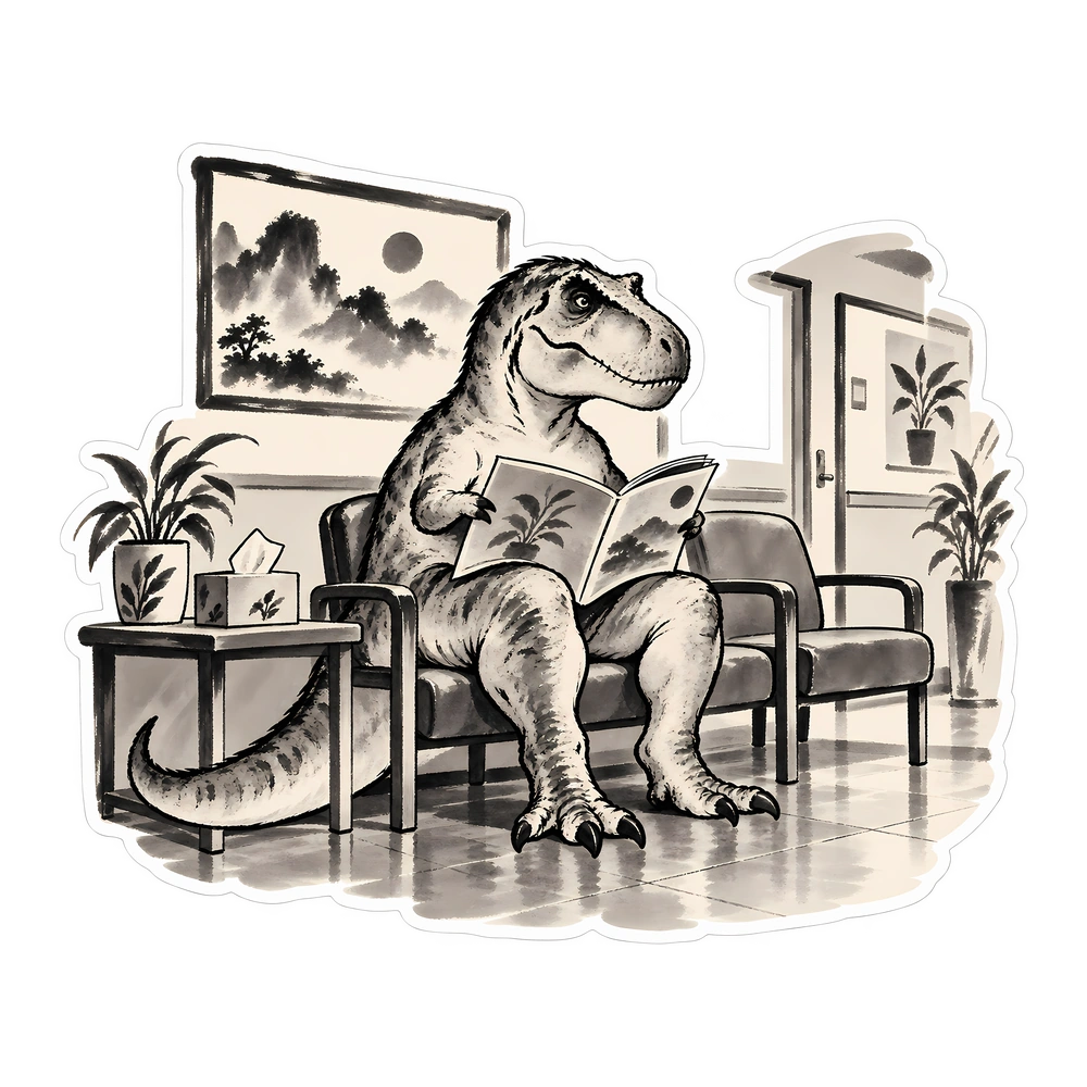 T. rex, In a clinic waiting room dinosaur sticker