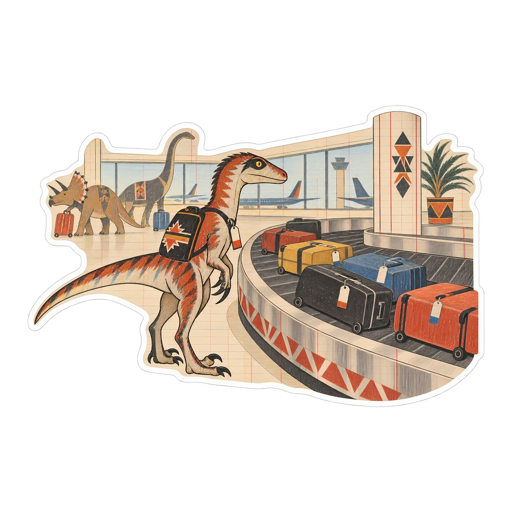 Velociraptor, At the airport baggage carousel dinosaur sticker