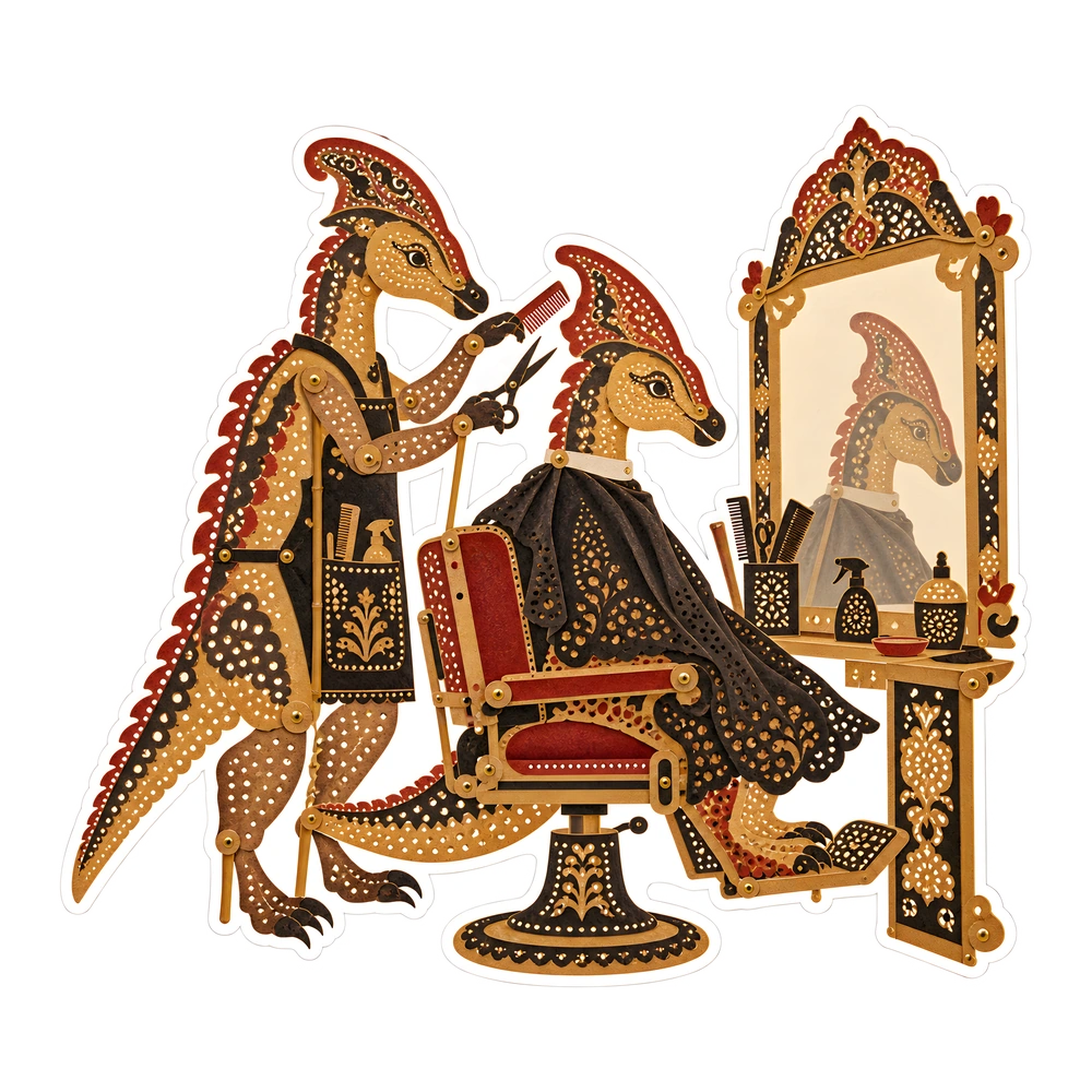 Corythosaurus, In the barbershop chair dinosaur sticker