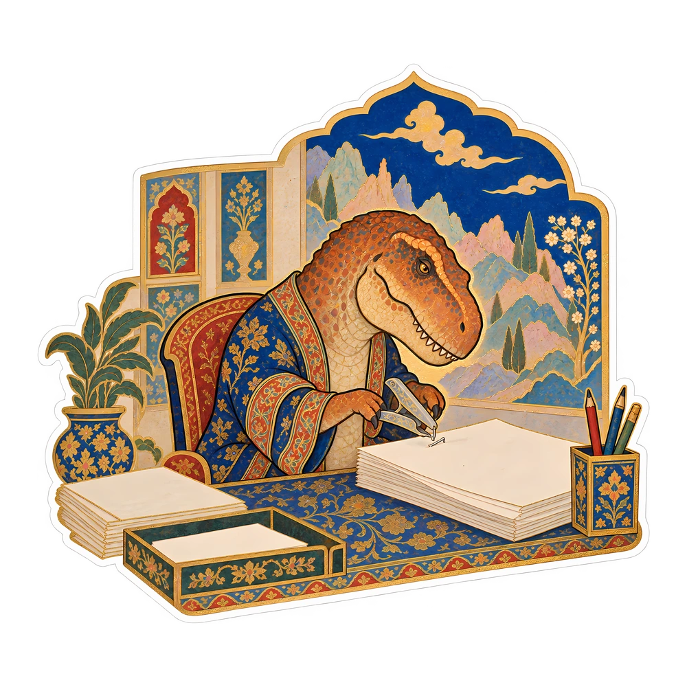 T. rex, Removing a bent staple dinosaur sticker