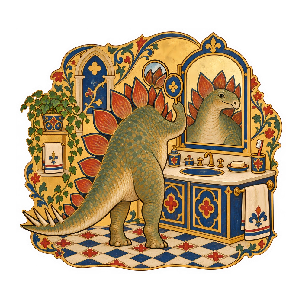 Stegosaurus, Inspecting a new haircut dinosaur sticker