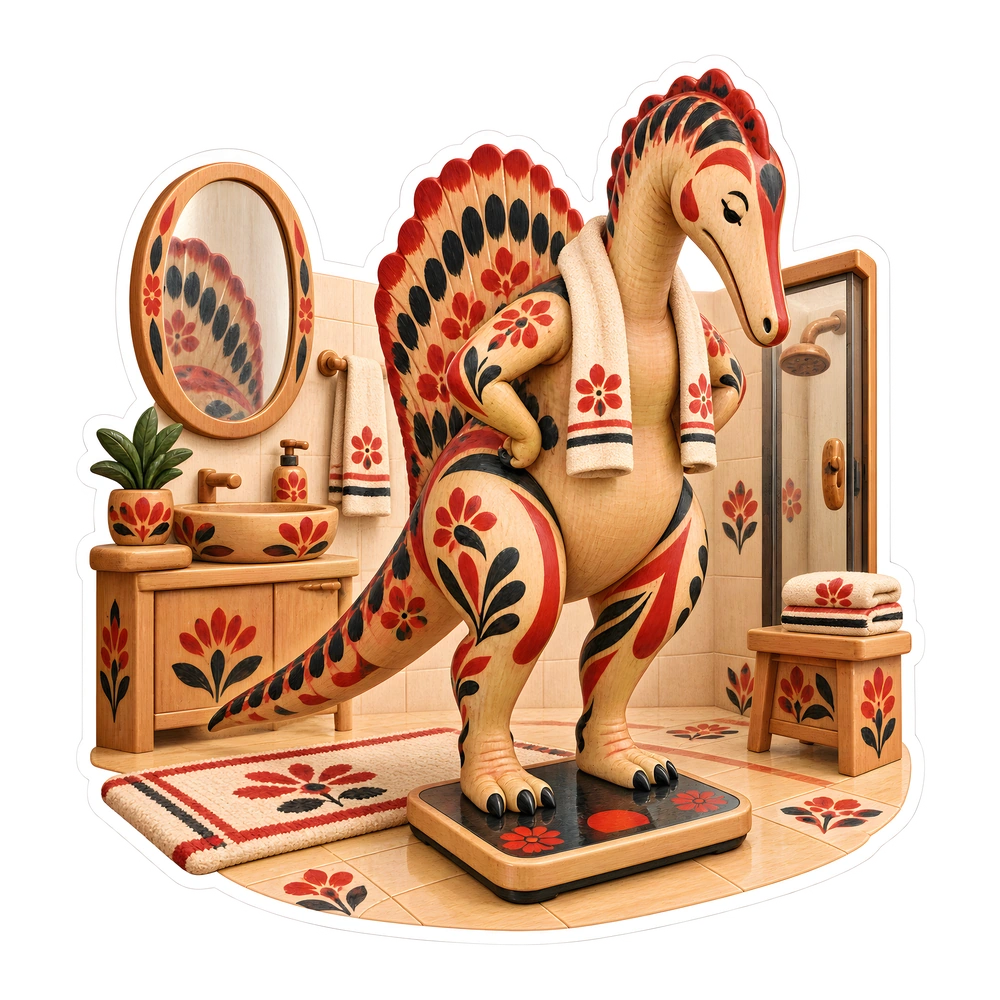 Spinosaurus, Stepping on the morning bathroom scale dinosaur sticker