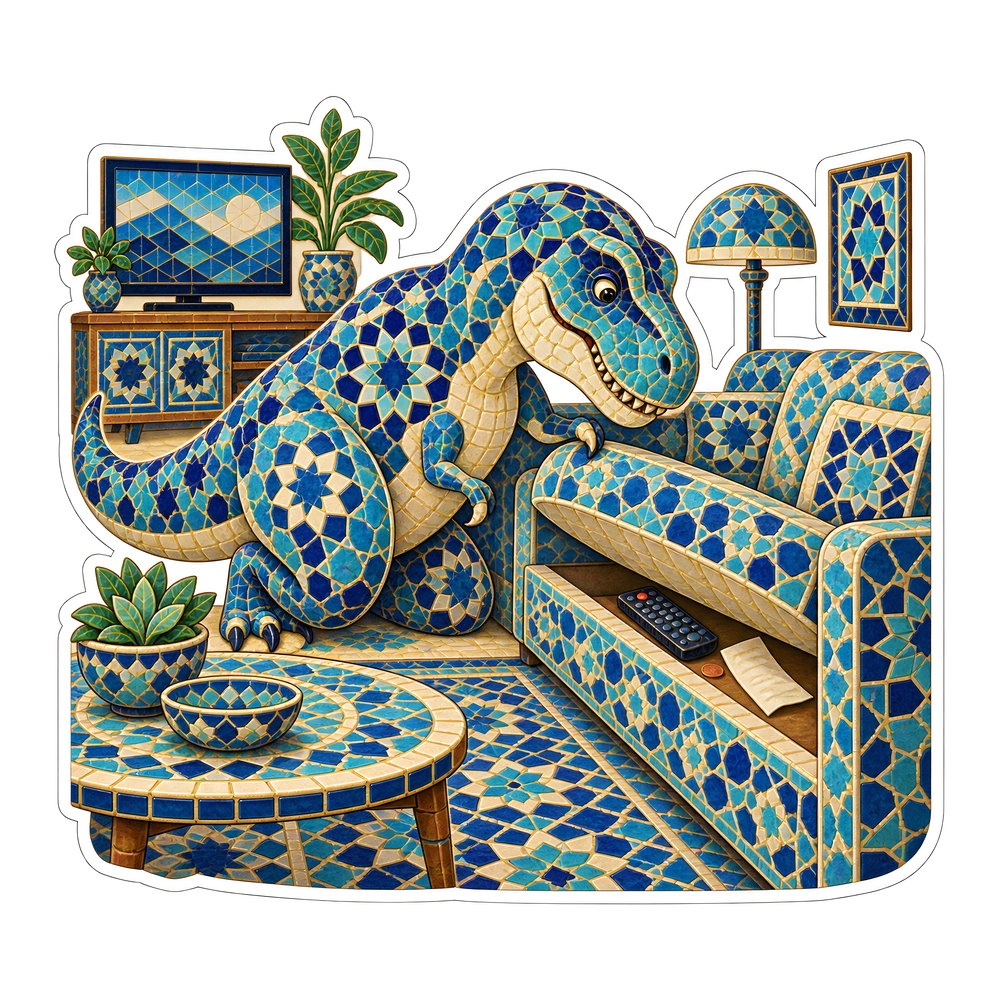 T. rex: looking for the remote, illustrated dinosaur sticker