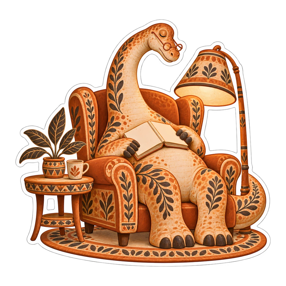 Brachiosaurus, Falling asleep with a book dinosaur sticker