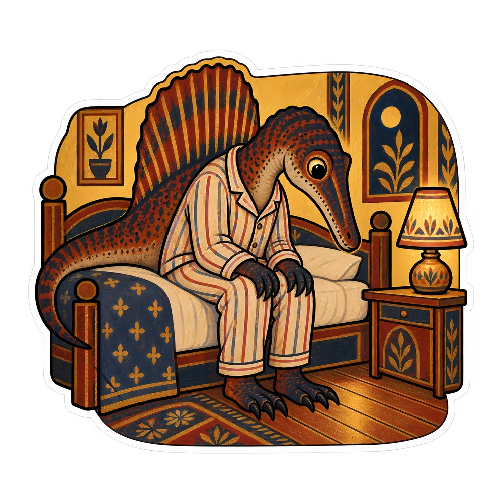 Spinosaurus, A quiet minute before bed dinosaur sticker