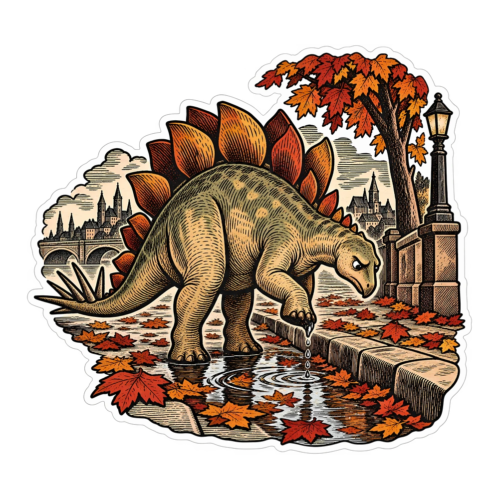 Stegosaurus, Stepping in a puddle dinosaur sticker