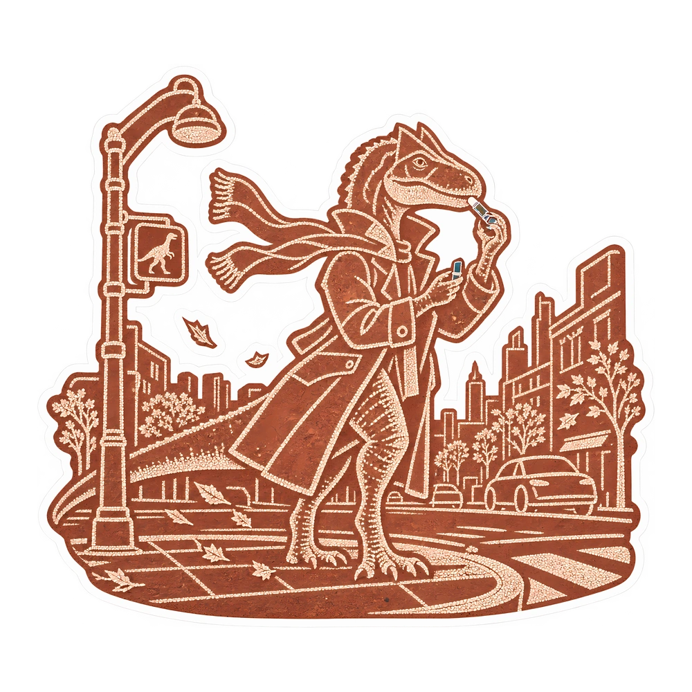 Allosaurus, Applying lip balm in the wind dinosaur sticker