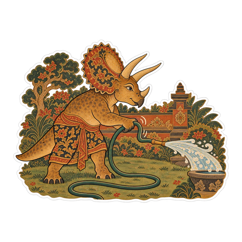 Triceratops, Unkinking a garden hose dinosaur sticker