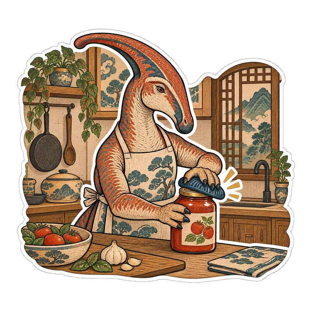 Parasaurolophus, Opening the stubborn sauce jar dinosaur sticker