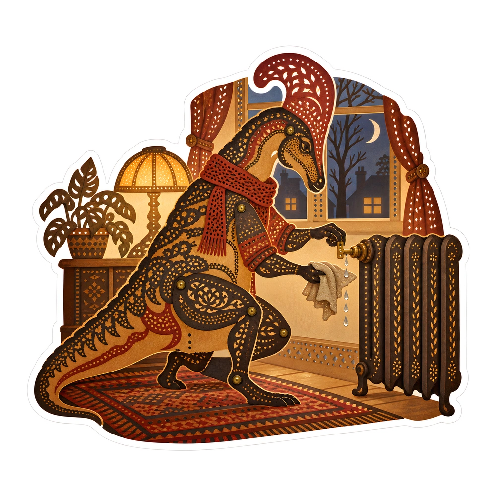 Corythosaurus, Bleeding a home radiator dinosaur sticker