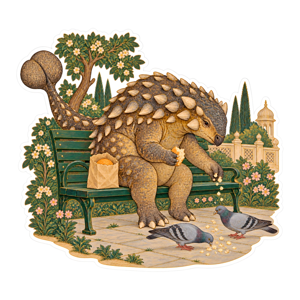 Ankylosaurus, Feeding pigeons in the park dinosaur sticker