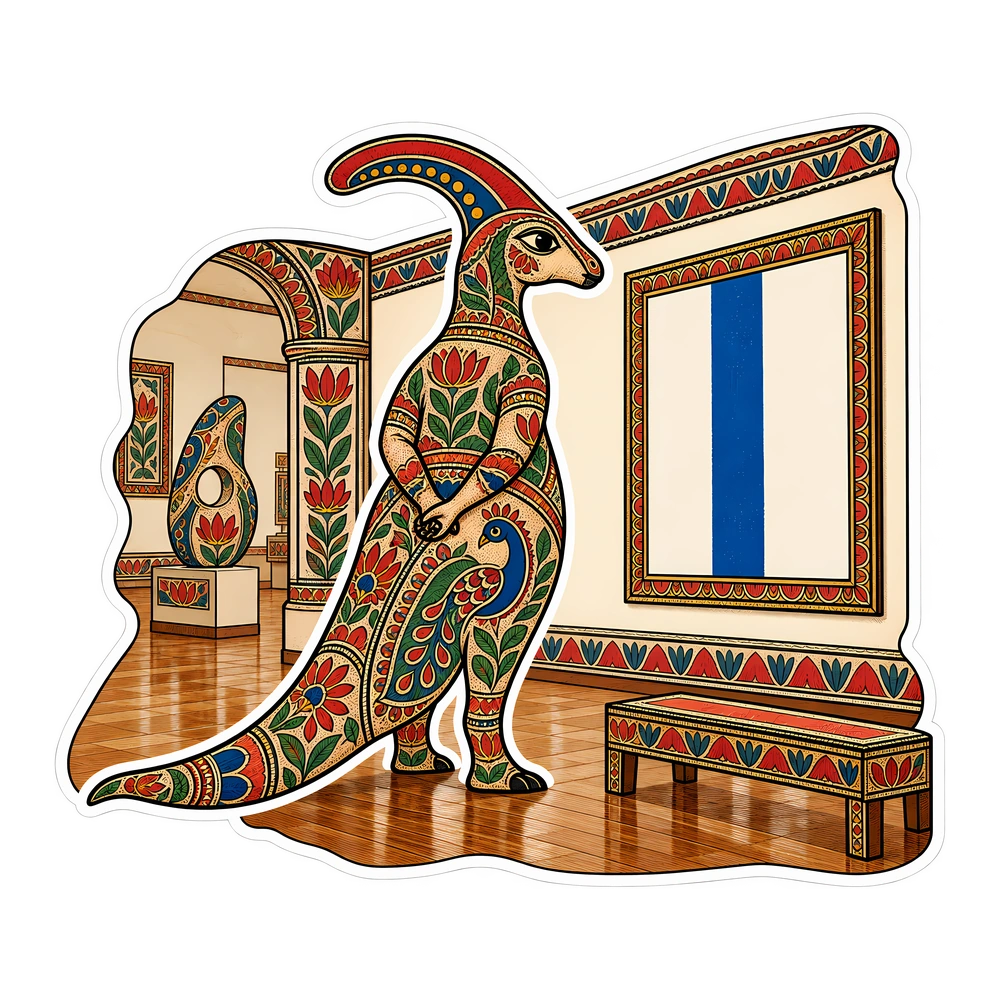 Parasaurolophus, Staring at modern art in a museum dinosaur sticker