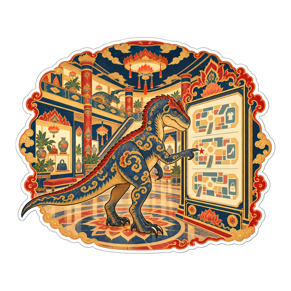 Allosaurus, Finding the way at the mall dinosaur sticker