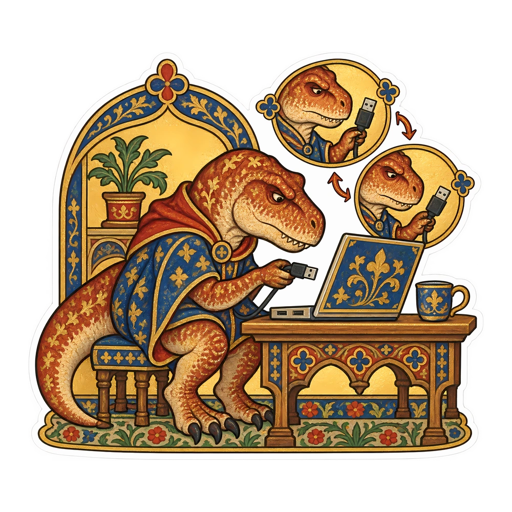 T. rex, Which way does the USB go? dinosaur sticker