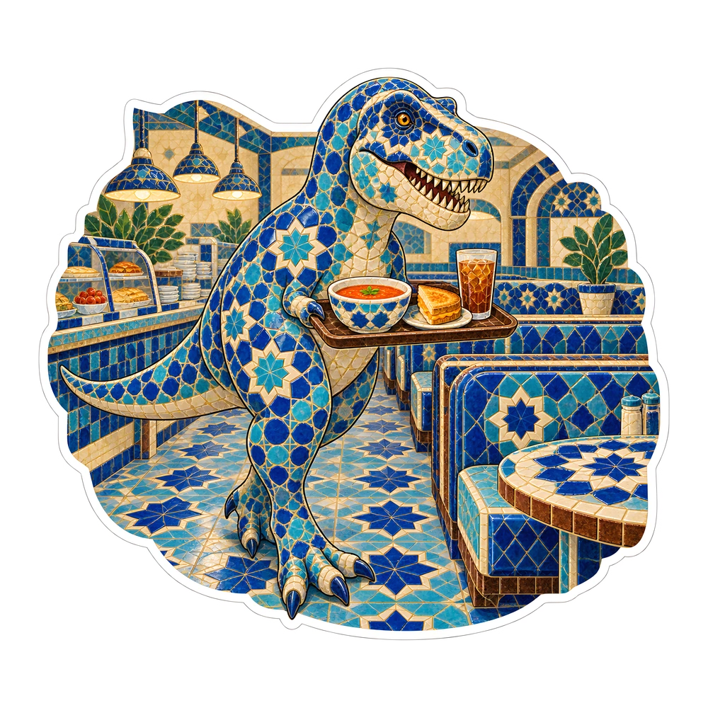 T. rex, Carrying the lunch tray dinosaur sticker