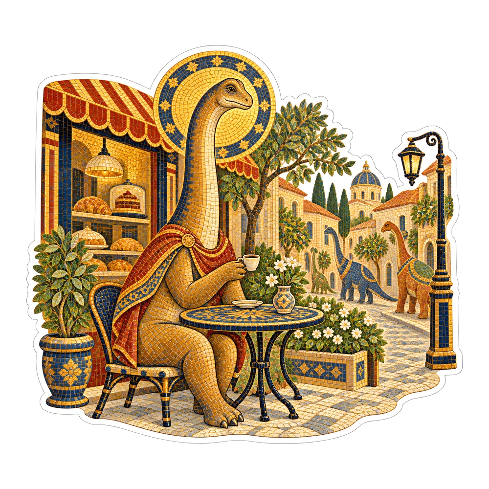Brachiosaurus, Coffee at the sidewalk cafe dinosaur sticker