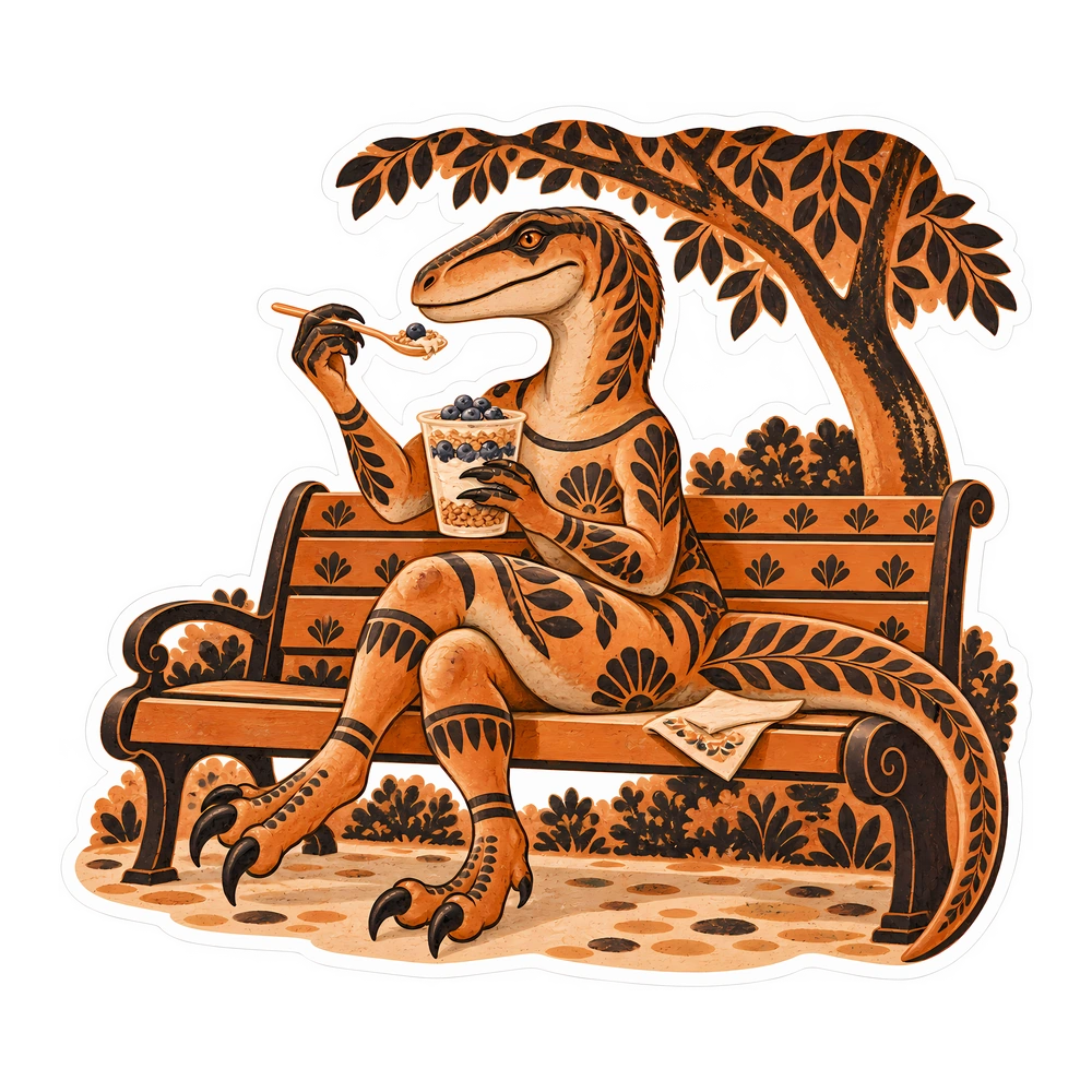 Velociraptor, Lunch on a park bench dinosaur sticker