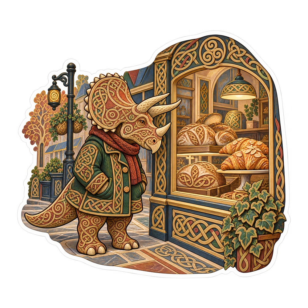 Triceratops, Deciding at the bakery window dinosaur sticker