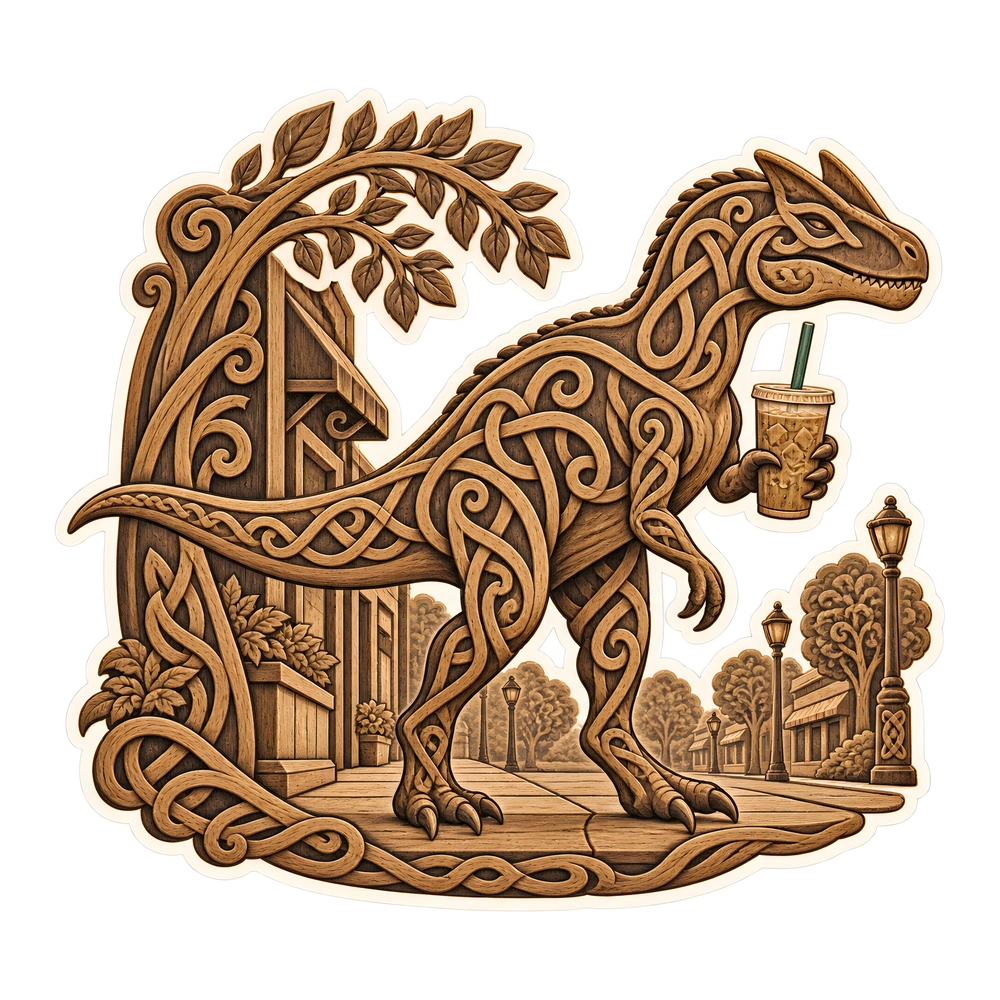 Allosaurus, Trusting the iced coffee lid dinosaur sticker