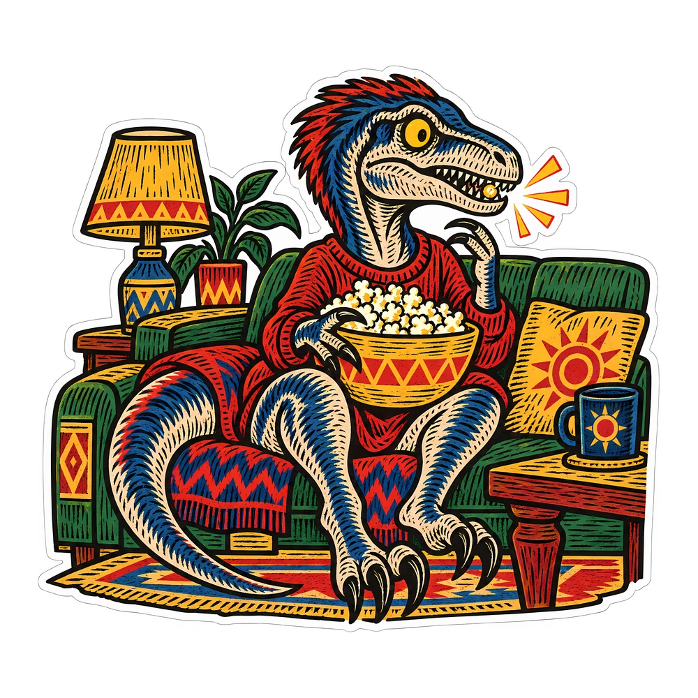 Velociraptor, The unpopped kernel dinosaur sticker