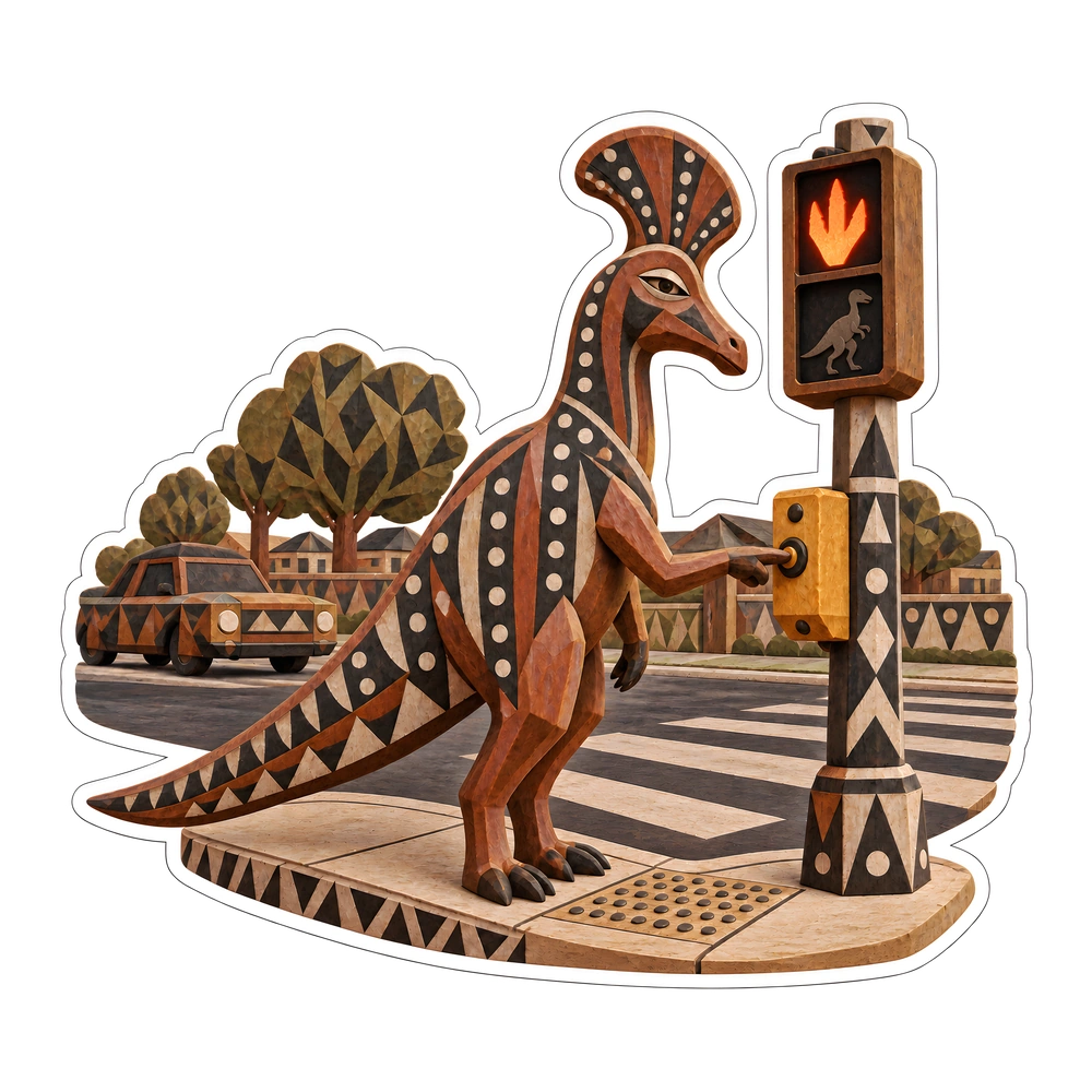 Corythosaurus: pressing the crossing button again, illustrated dinosaur sticker
