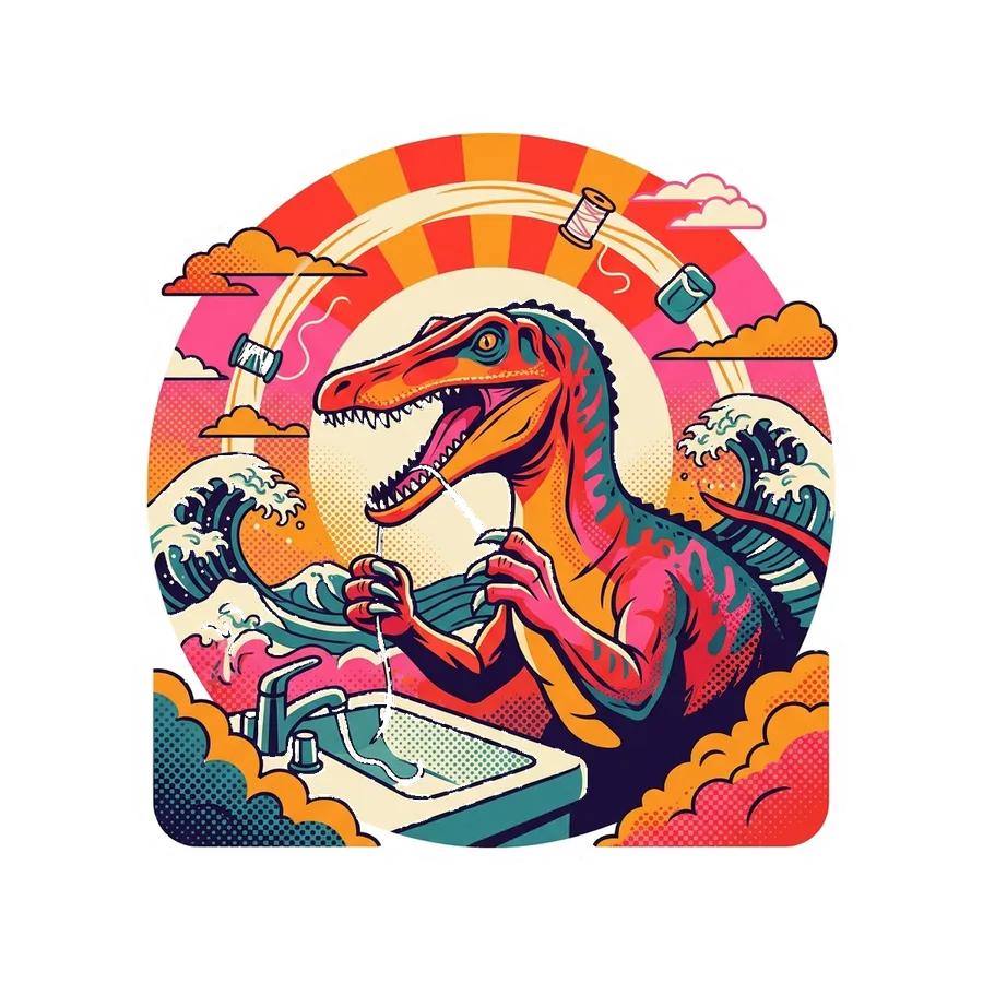 Baryonyx — Flossing dinosaur sticker, Kaiju Sunrise collection