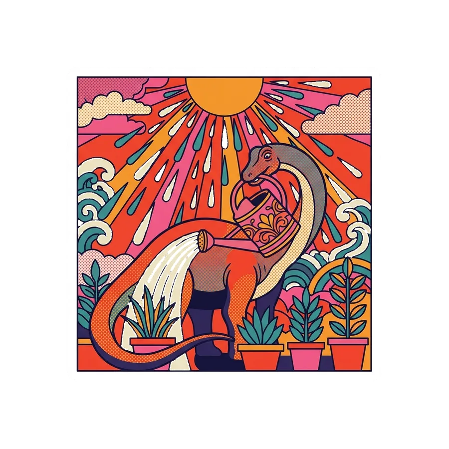 Diplodocus — Watering the plants dinosaur sticker, Kaiju Sunrise collection