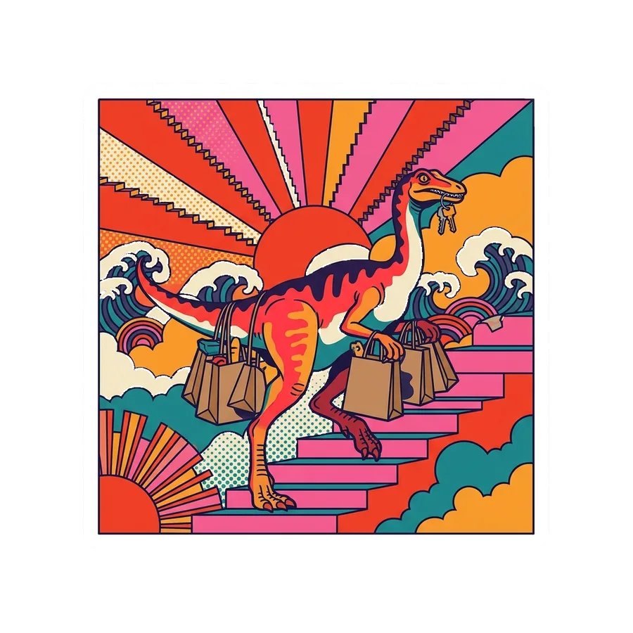 Gallimimus — Carrying groceries upstairs dinosaur sticker, Kaiju Sunrise collection