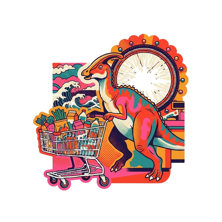 Hadrosaurus — Shopping cart dinosaur sticker, Kaiju Sunrise collection