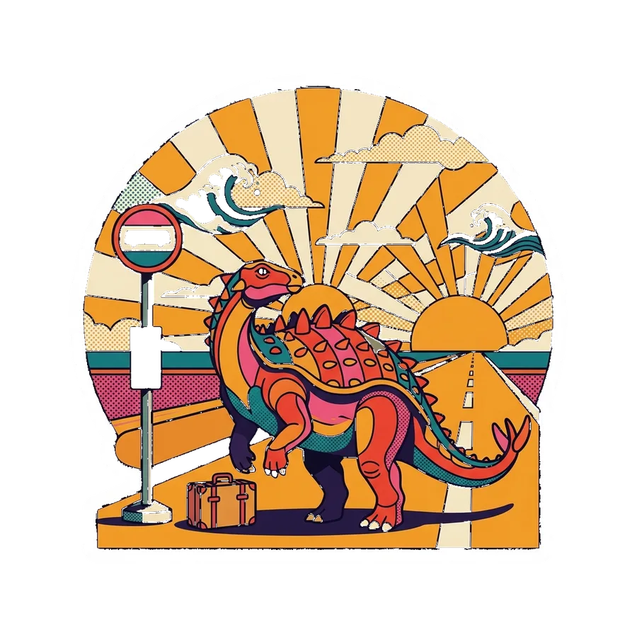 Huayangosaurus — Waiting for bus dinosaur sticker, Kaiju Sunrise collection