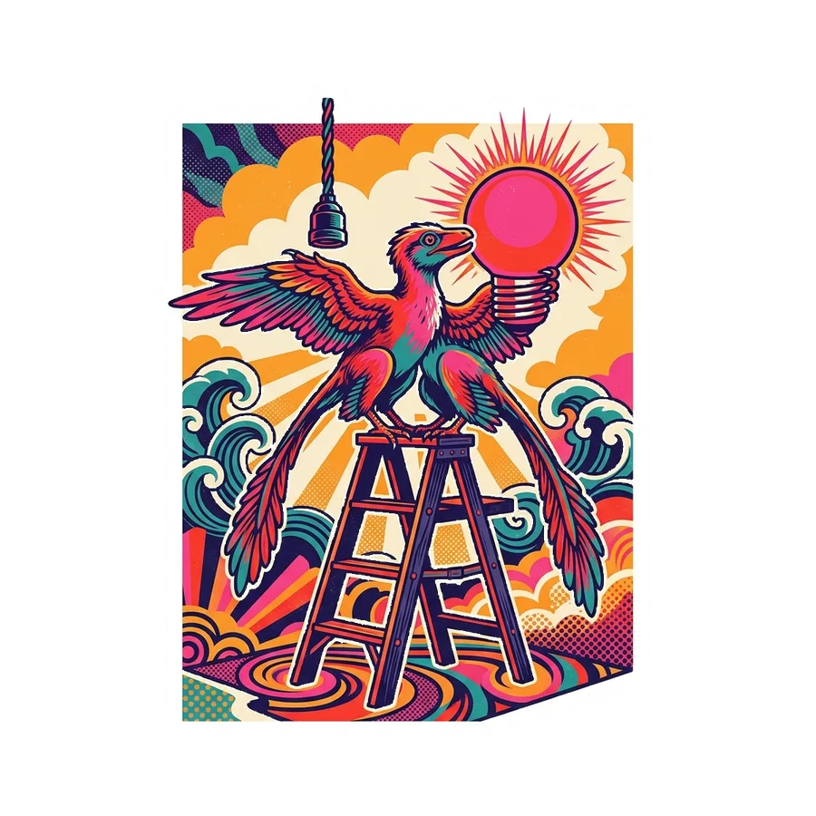 Microraptor — Changing lightbulb dinosaur sticker, Kaiju Sunrise collection