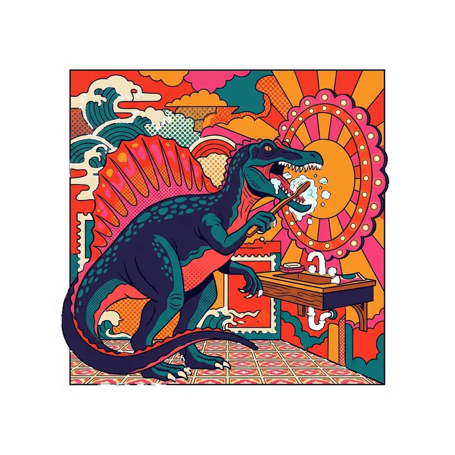 Spinosaurus — Brushing teeth dinosaur sticker, Kaiju Sunrise collection