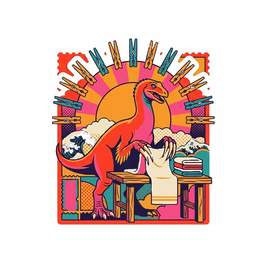Therizinosaurus — Folding laundry dinosaur sticker, Kaiju Sunrise collection