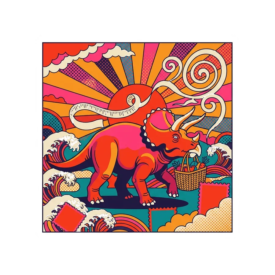 Triceratops — Grocery shopping dinosaur sticker, Kaiju Sunrise collection