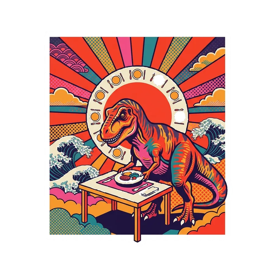 Tyrannosaurus — Setting the table dinosaur sticker, Kaiju Sunrise collection
