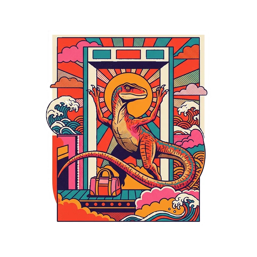 Velociraptor — Airport security dinosaur sticker, Kaiju Sunrise collection