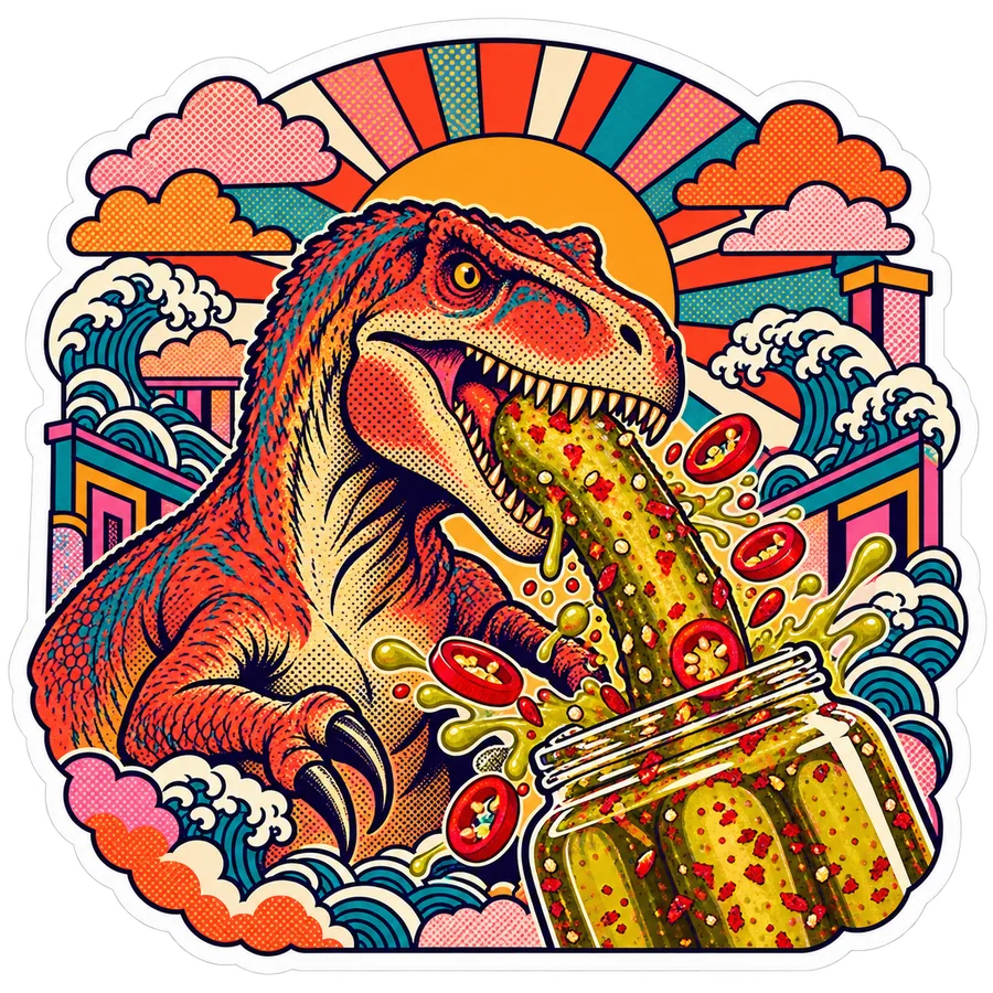 Albertosaurus — Spicy chili pickle dinosaur sticker, Kaiju Sunrise collection