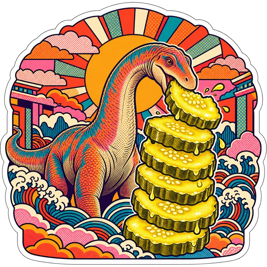 Apatosaurus — Bread-and-butter stack dinosaur sticker, Kaiju Sunrise collection