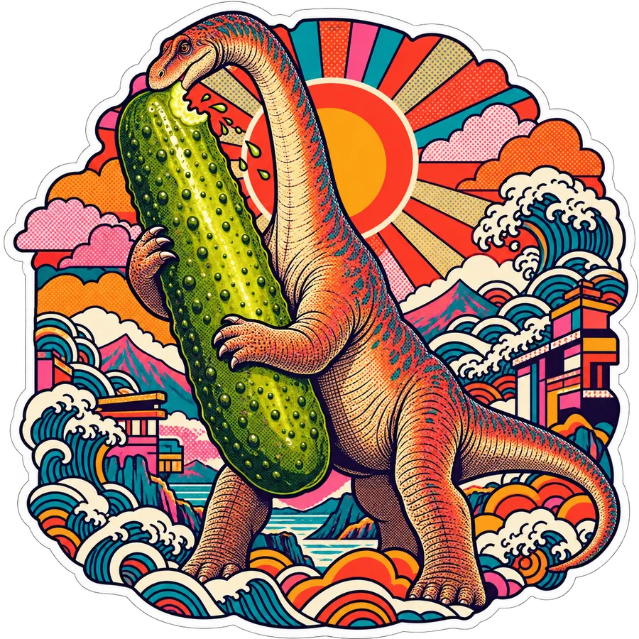 Argentinosaurus — Enormous whole pickle dinosaur sticker, Kaiju Sunrise collection