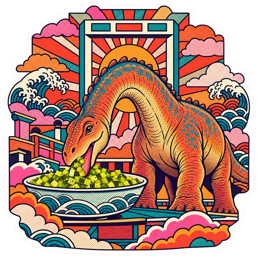 Camarasaurus — Diced pickle relish dinosaur sticker, Kaiju Sunrise collection