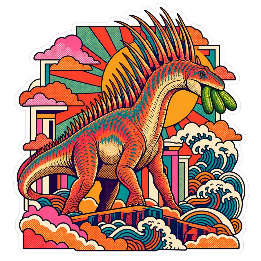 Amargasaurus — Three baby gherkins dinosaur sticker, Kaiju Sunrise collection