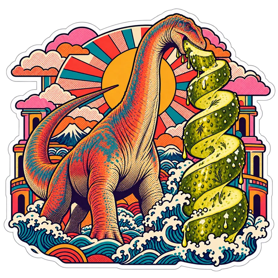Patagotitan — Giant spiral dill dinosaur sticker, Kaiju Sunrise collection