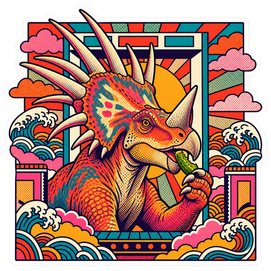 Styracosaurus — Tiny cornichon dinosaur sticker, Kaiju Sunrise collection