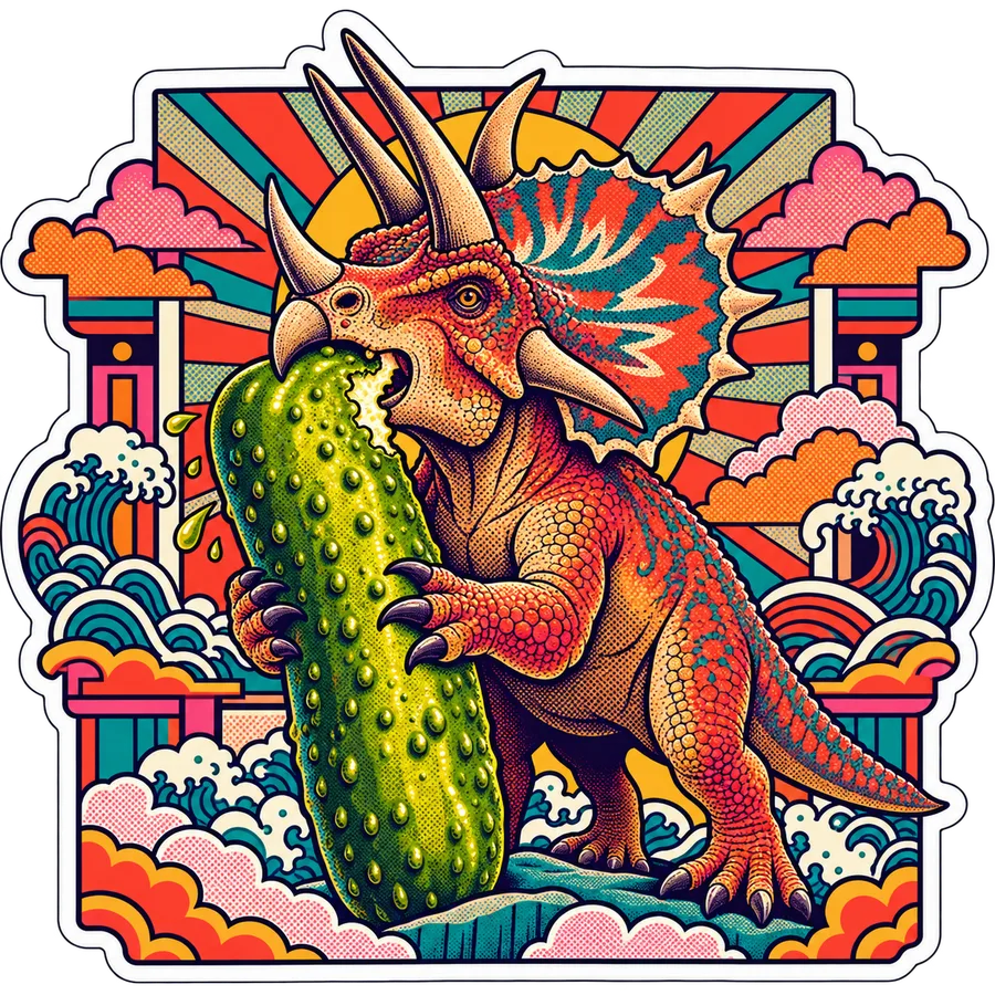 Pentaceratops — Giant gherkin dinosaur sticker, Kaiju Sunrise collection