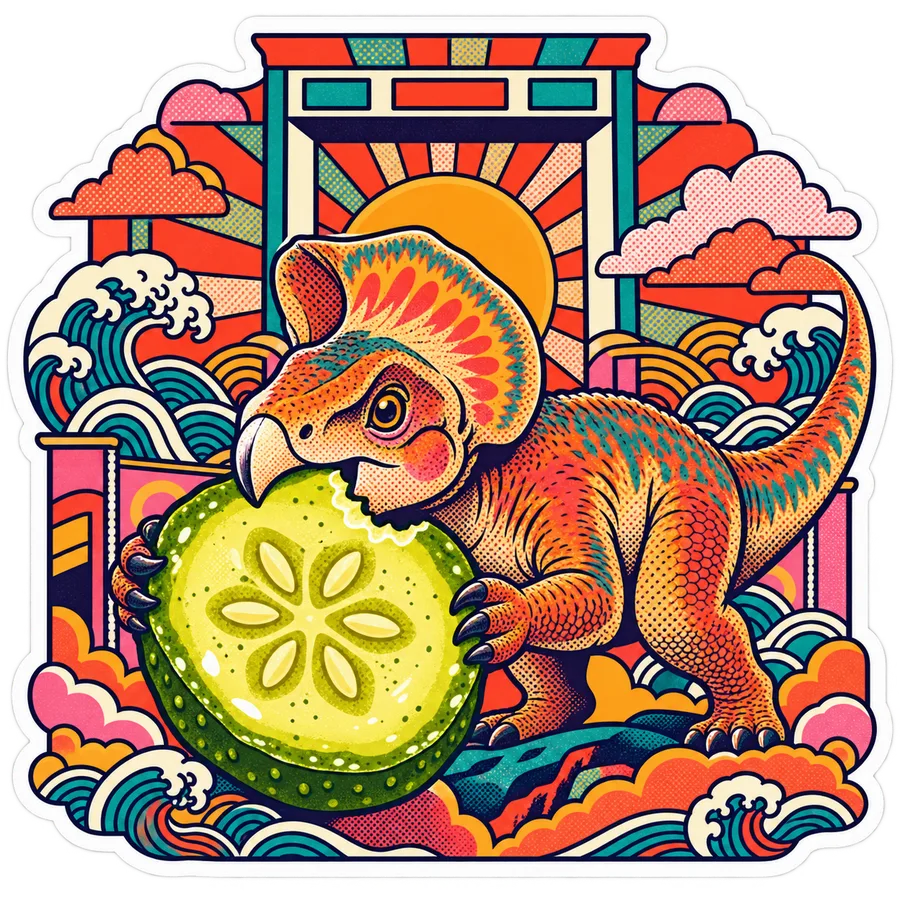 Protoceratops — Single pickle coin dinosaur sticker, Kaiju Sunrise collection