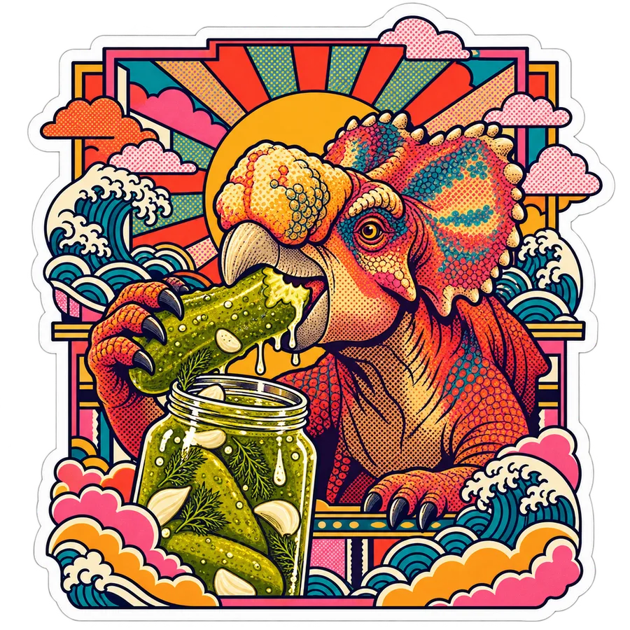 Pachyrhinosaurus — Garlic pickle from jar dinosaur sticker, Kaiju Sunrise collection