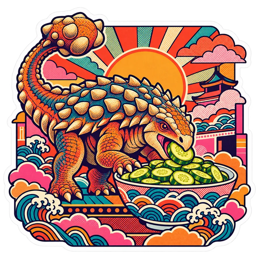 Ankylosaurus — Pickle coin bowl dinosaur sticker, Kaiju Sunrise collection