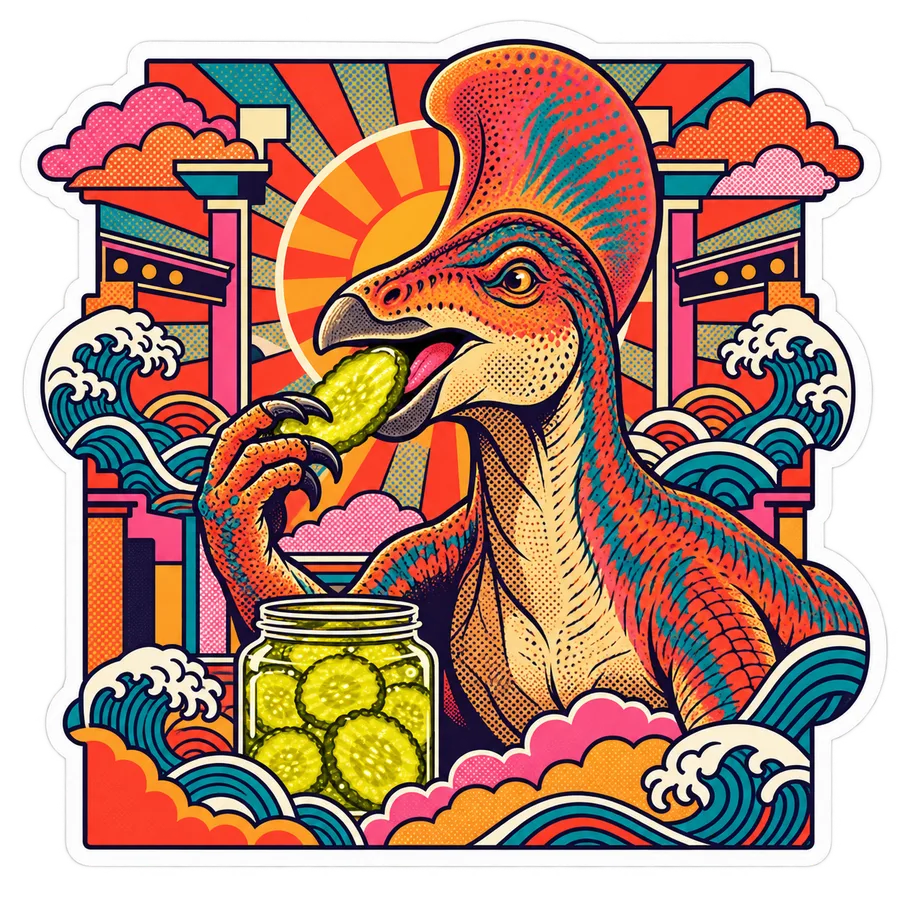 Corythosaurus — Bread-and-butter coins dinosaur sticker, Kaiju Sunrise collection